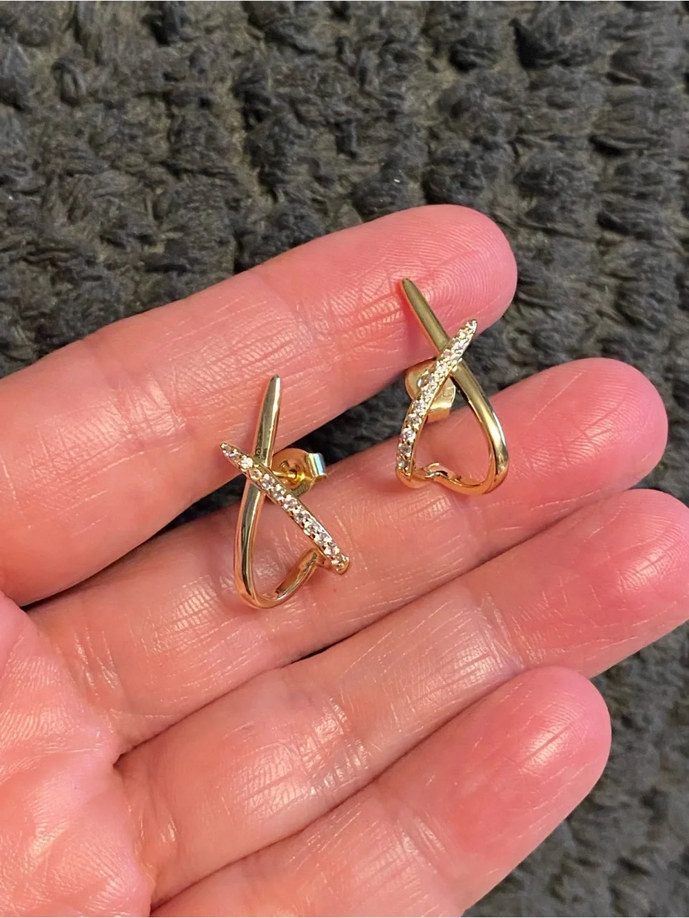 Gold Tone Crisscross Stud Earrings with Pavé Accent
